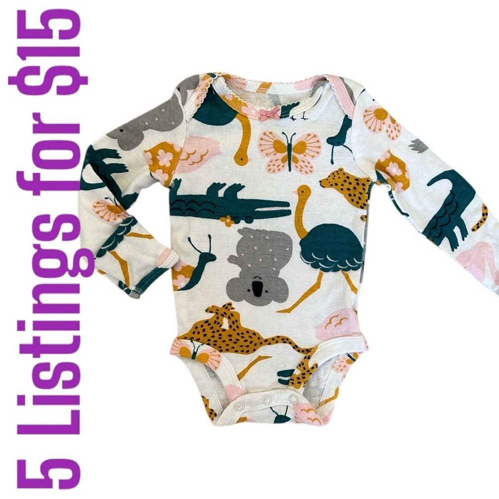 5/$15 New Carter’s Animal Long Sleeve Baby Girl Onesie Bodysuit 0-3 Months